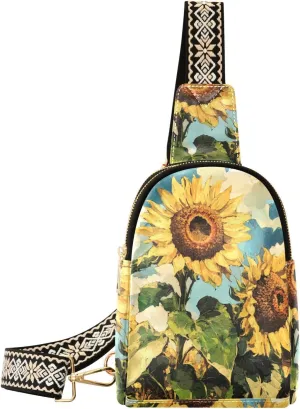 trendy Sunflowers Oil Painting Yellow fanny pack diaper lightweight anti theft crossbody bag for travel