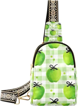 Trendy Watercolor Green Apples Plaid fanny pack cross leather crossbody fanny packs chest for travel