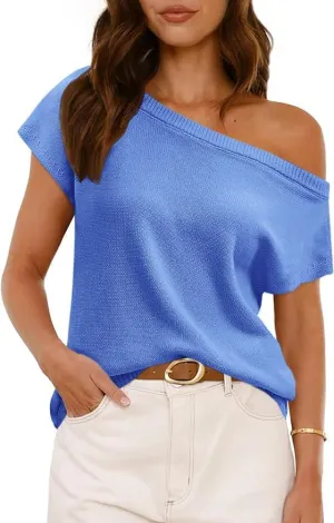 UNCLECAT Women's Off The Shoulder Tops 2025 Trendy Summer Sweaters Casual Lightweight Knit Pullover