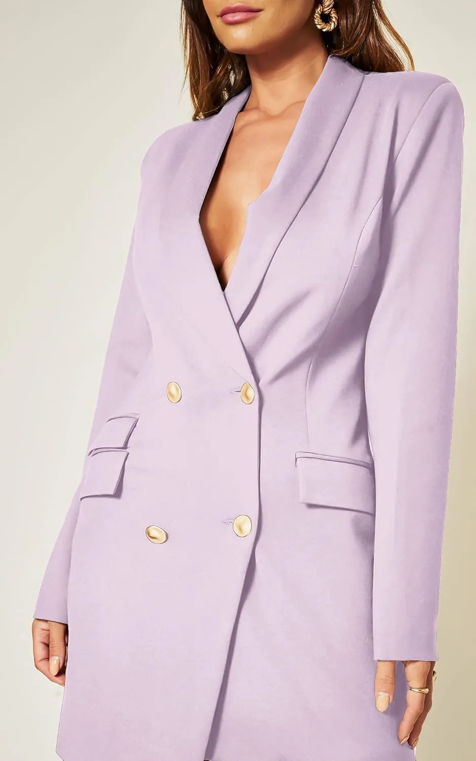 UNIQUE 21 Women Luxe Stain Breasted Asymmetric Blazer Dress - Ladies Elegant Casual Work Office Events Blazer Dresses