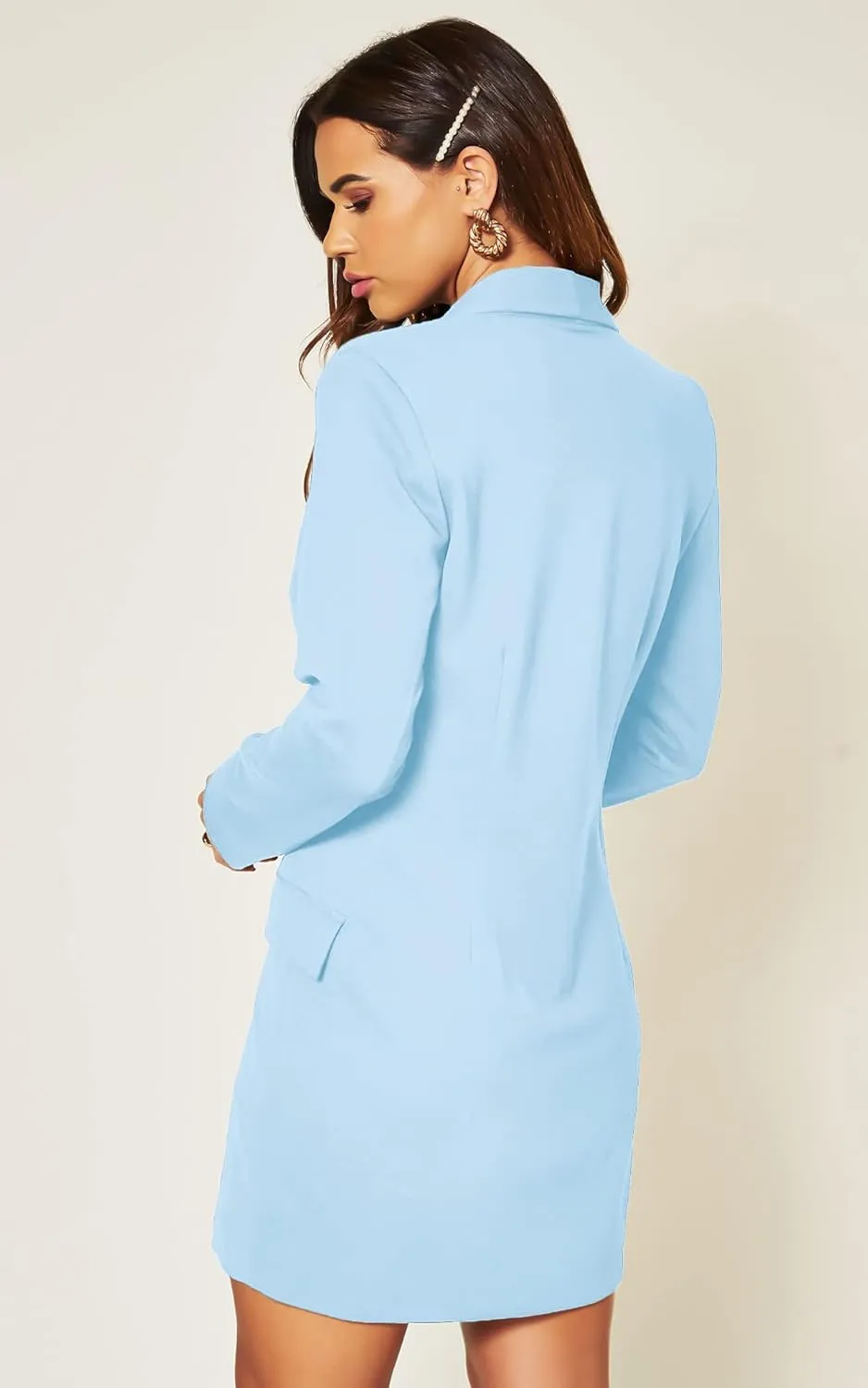 UNIQUE 21 Women Luxe Stain Breasted Asymmetric Blazer Dress - Ladies Elegant Casual Work Office Events Blazer Dresses