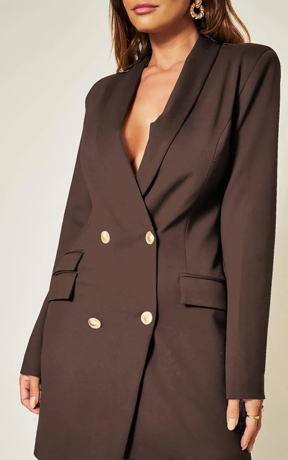UNIQUE 21 Women Luxe Stain Breasted Asymmetric Blazer Dress - Ladies Elegant Casual Work Office Events Blazer Dresses
