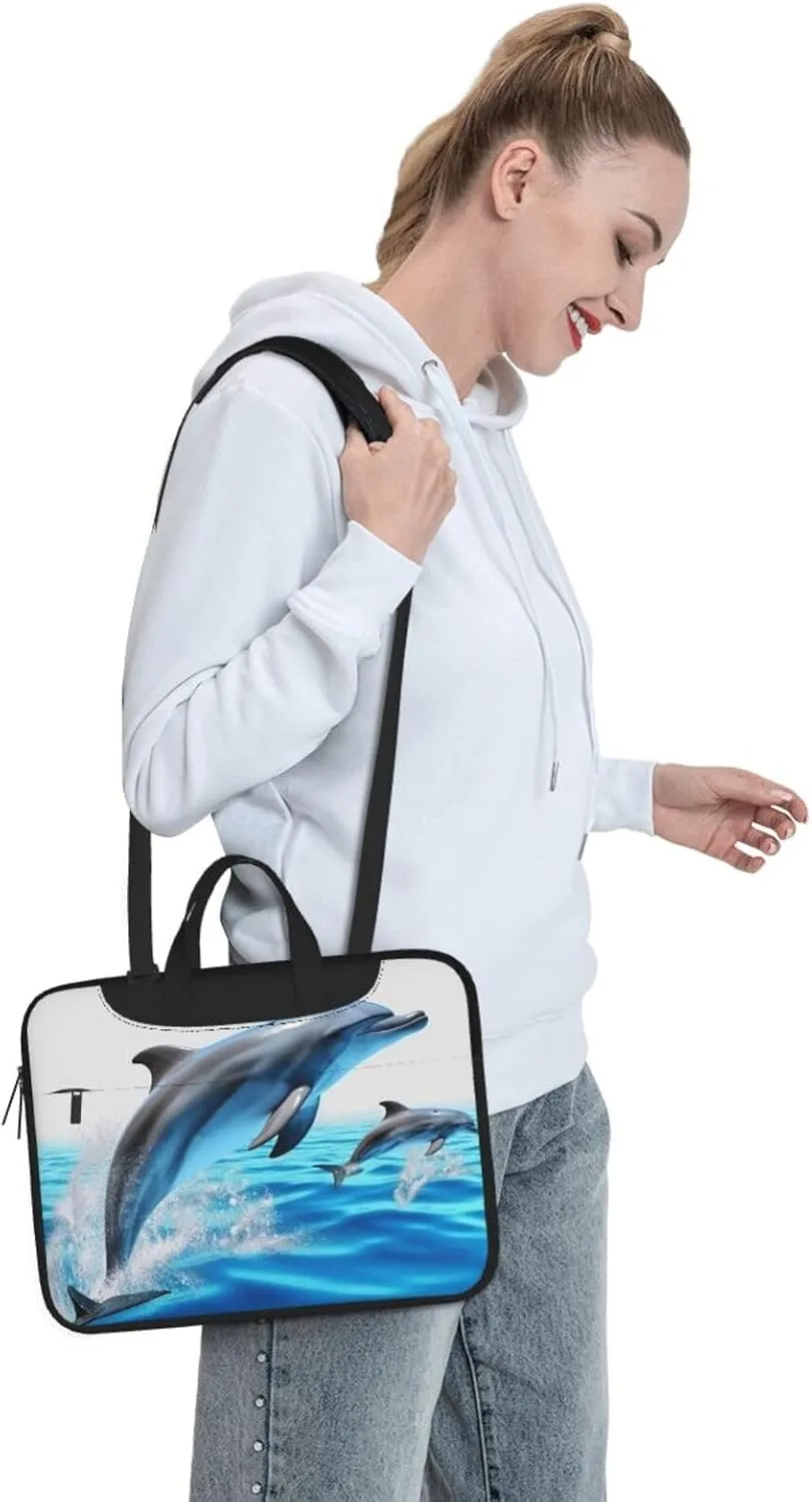 Unique 3D Animal dolphin Laptop Shoulder Bag Portable Laptop Bag Laptop Case Crossbody Briefcase w/Strap Handle