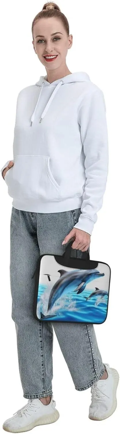 Unique 3D Animal dolphin Laptop Shoulder Bag Portable Laptop Bag Laptop Case Crossbody Briefcase w/Strap Handle