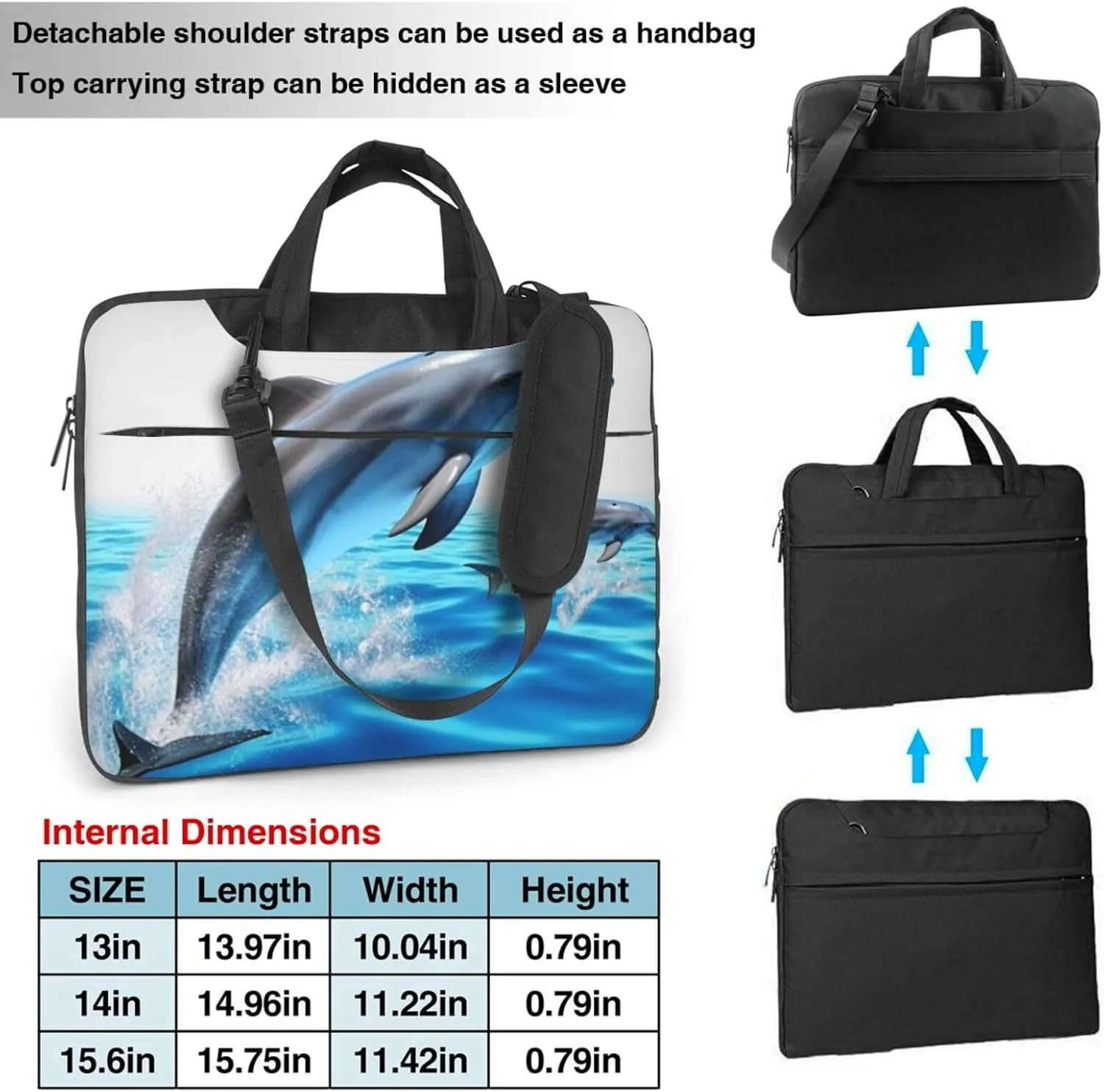 Unique 3D Animal dolphin Laptop Shoulder Bag Portable Laptop Bag Laptop Case Crossbody Briefcase w/Strap Handle