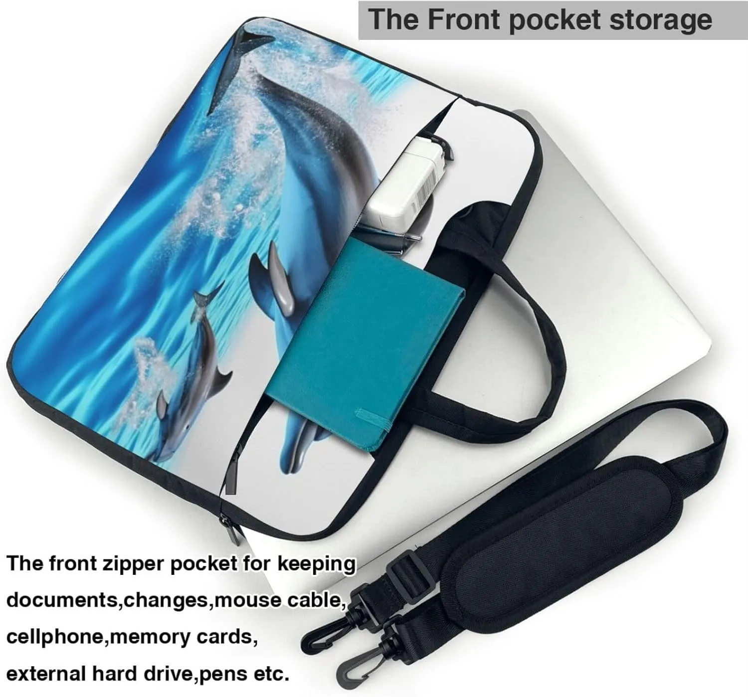 Unique 3D Animal dolphin Laptop Shoulder Bag Portable Laptop Bag Laptop Case Crossbody Briefcase w/Strap Handle