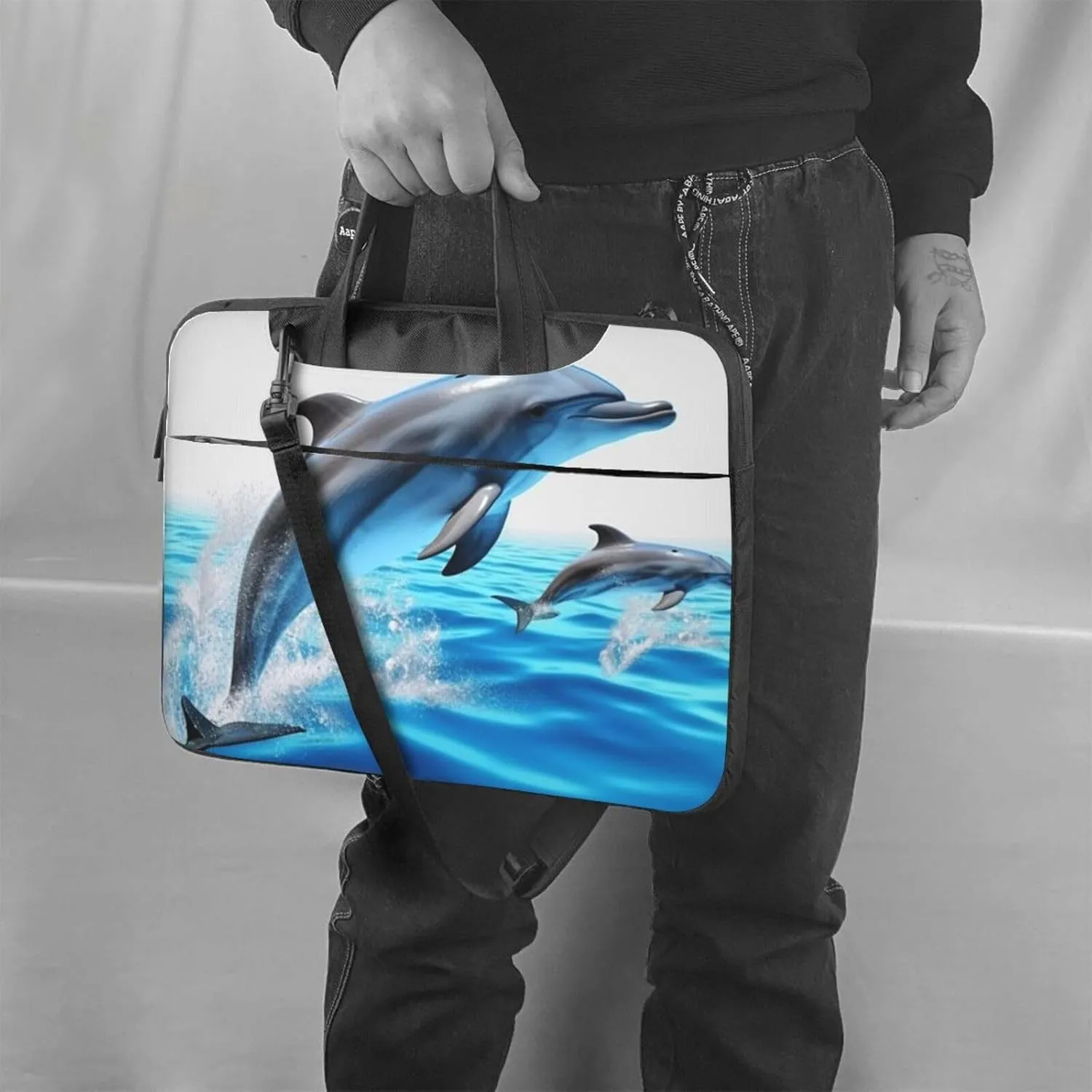 Unique 3D Animal dolphin Laptop Shoulder Bag Portable Laptop Bag Laptop Case Crossbody Briefcase w/Strap Handle