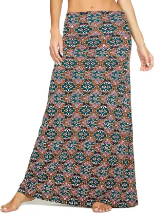 Urban CoCo Women's Stylish Spandex Comfy Fold-Over Flare Long Maxi Skirt