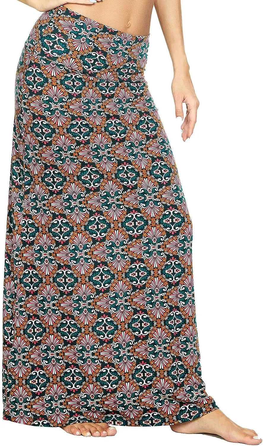 Urban CoCo Women's Stylish Spandex Comfy Fold-Over Flare Long Maxi Skirt