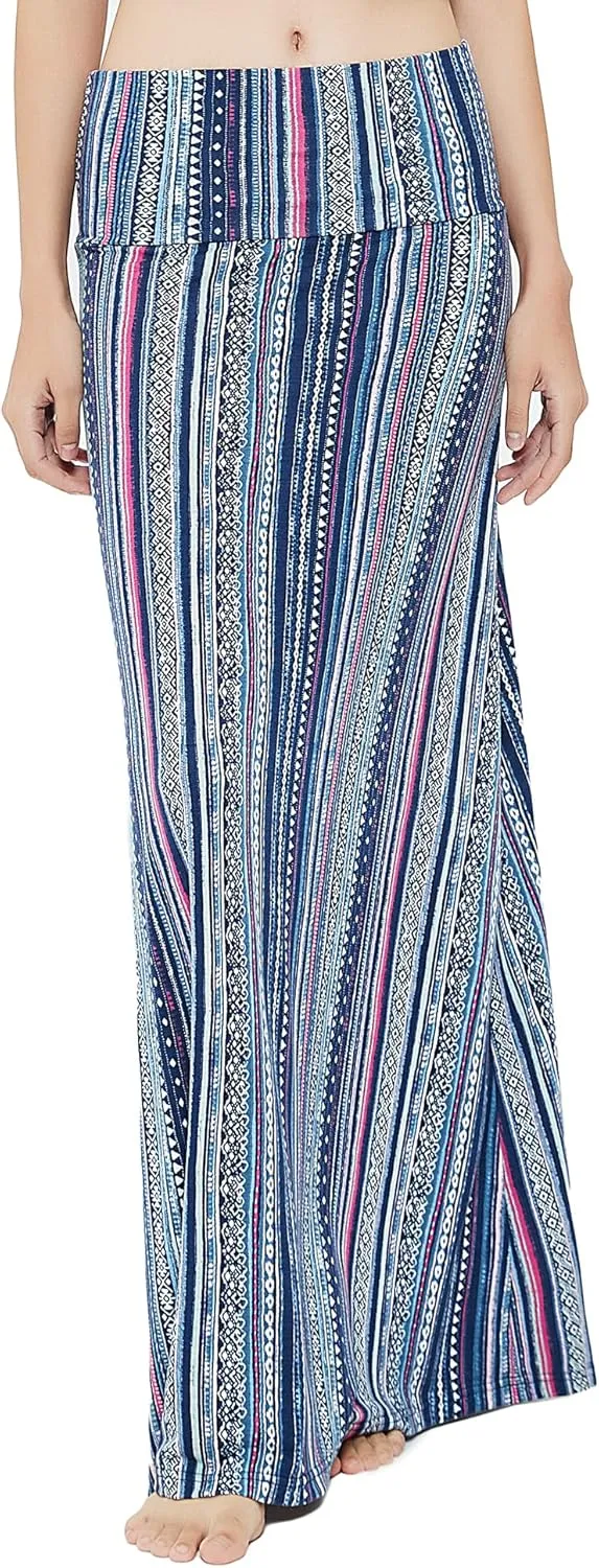 Urban CoCo Women's Stylish Spandex Comfy Fold-Over Flare Long Maxi Skirt