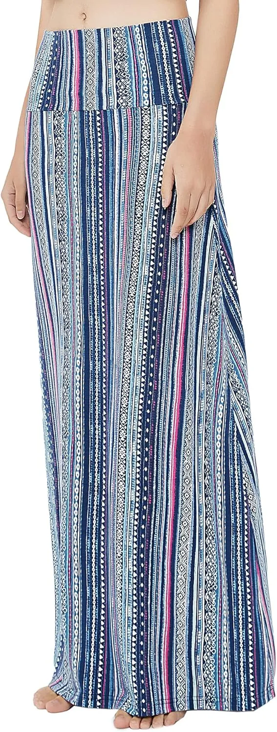 Urban CoCo Women's Stylish Spandex Comfy Fold-Over Flare Long Maxi Skirt