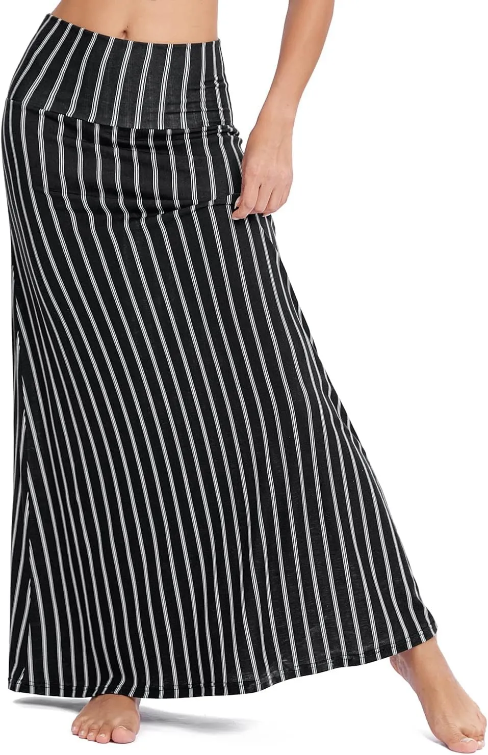 Urban CoCo Women's Stylish Spandex Comfy Fold-Over Flare Long Maxi Skirt