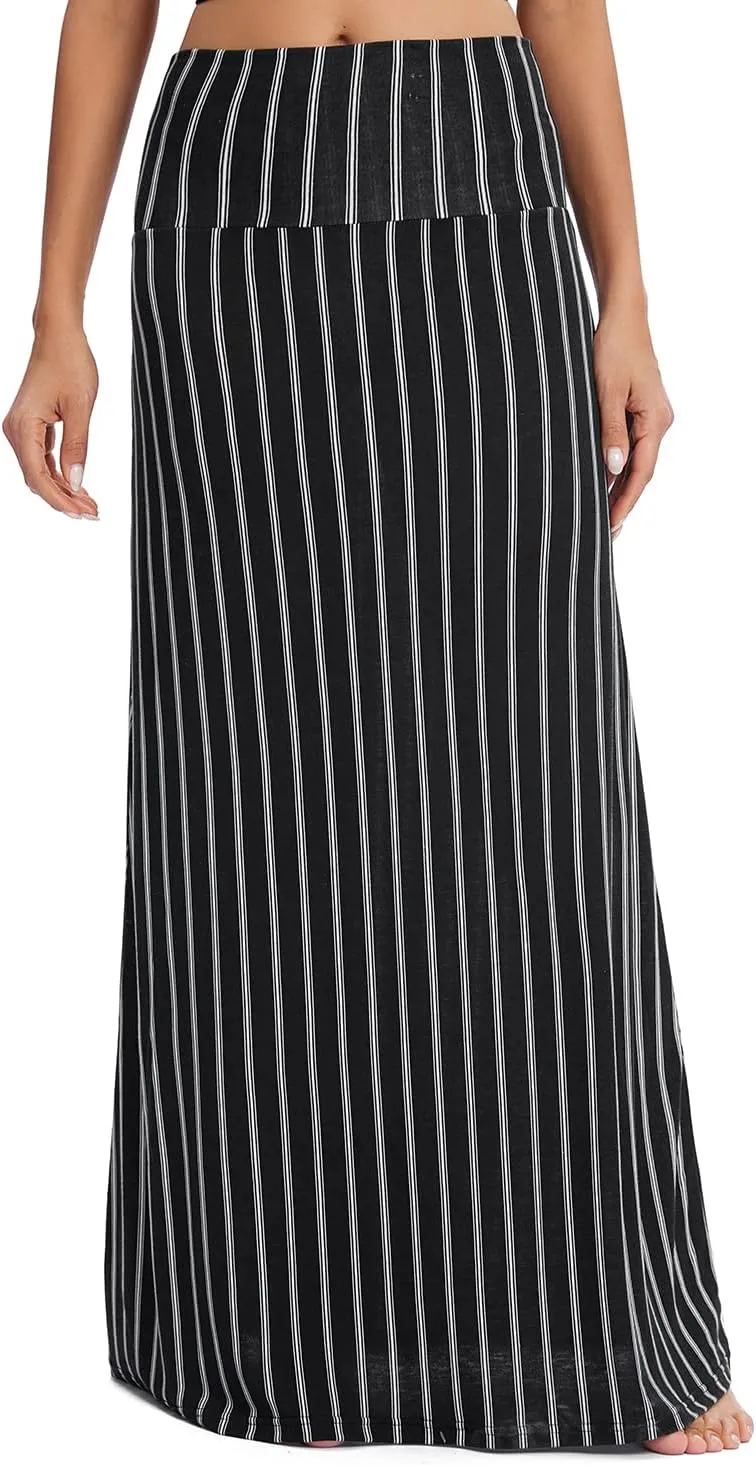Urban CoCo Women's Stylish Spandex Comfy Fold-Over Flare Long Maxi Skirt
