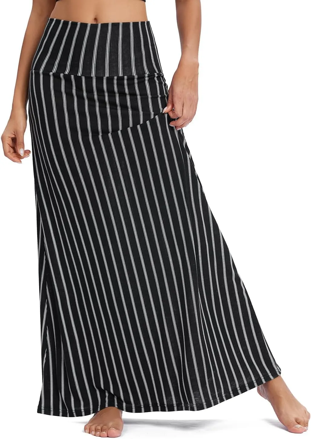 Urban CoCo Women's Stylish Spandex Comfy Fold-Over Flare Long Maxi Skirt