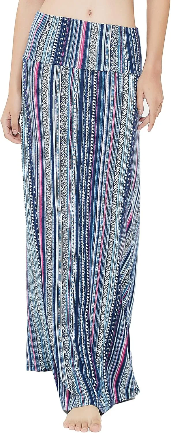 Urban CoCo Women's Stylish Spandex Comfy Fold-Over Flare Long Maxi Skirt