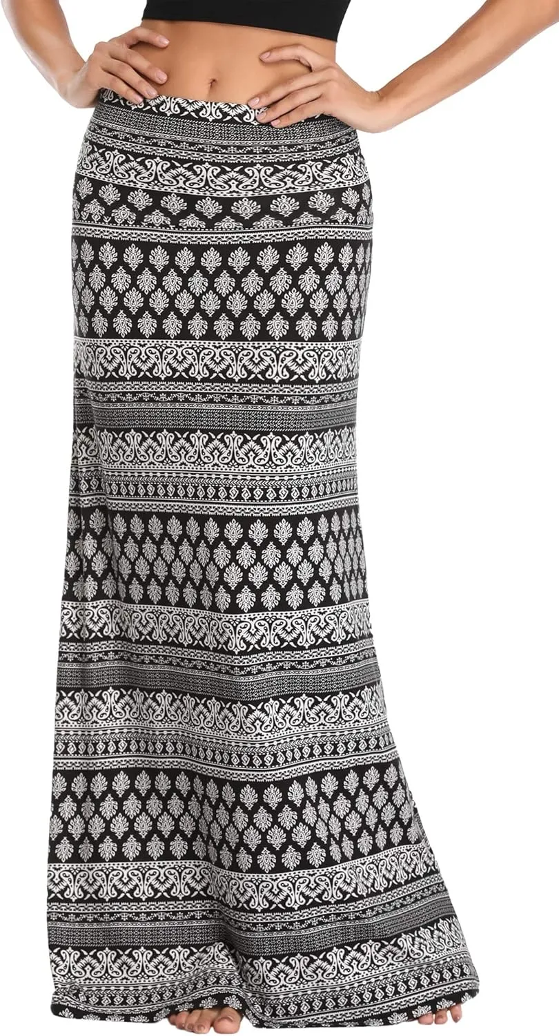 Urban CoCo Women's Stylish Spandex Comfy Fold-Over Flare Long Maxi Skirt
