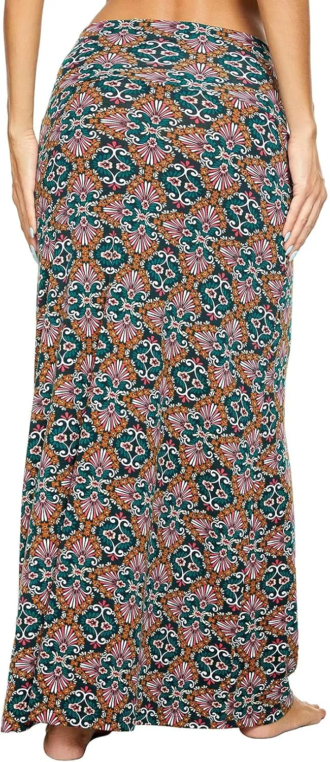 Urban CoCo Women's Stylish Spandex Comfy Fold-Over Flare Long Maxi Skirt