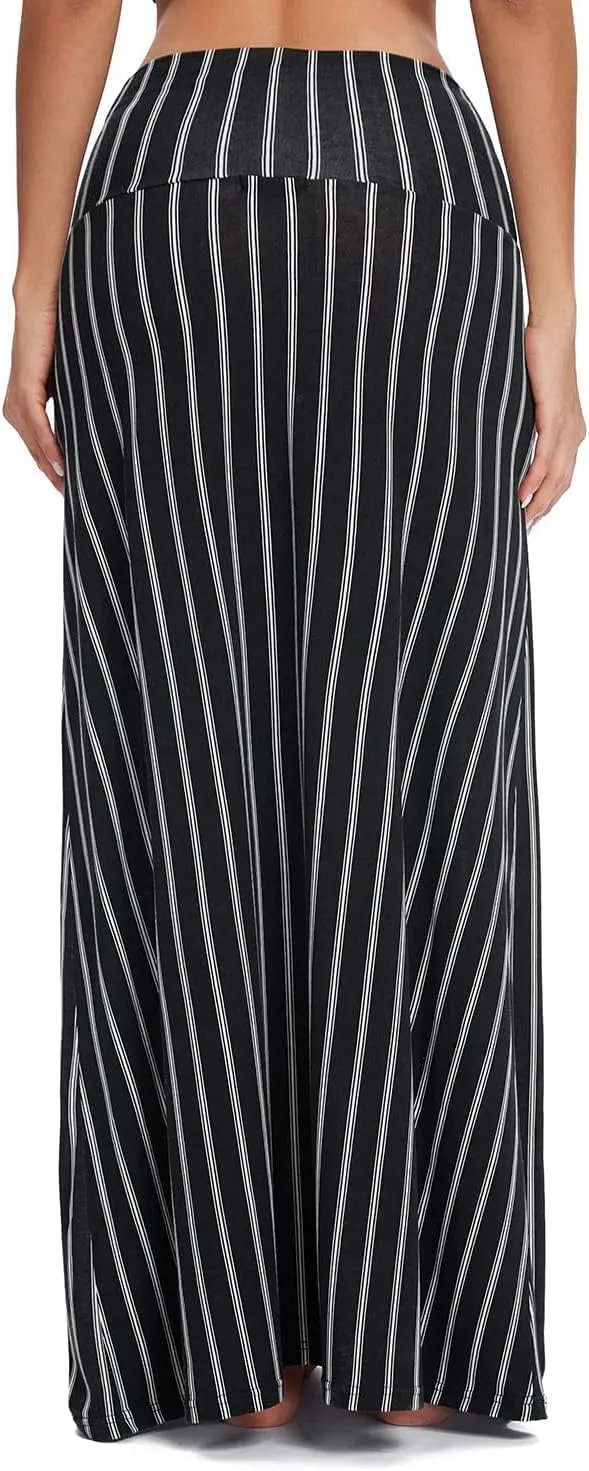Urban CoCo Women's Stylish Spandex Comfy Fold-Over Flare Long Maxi Skirt