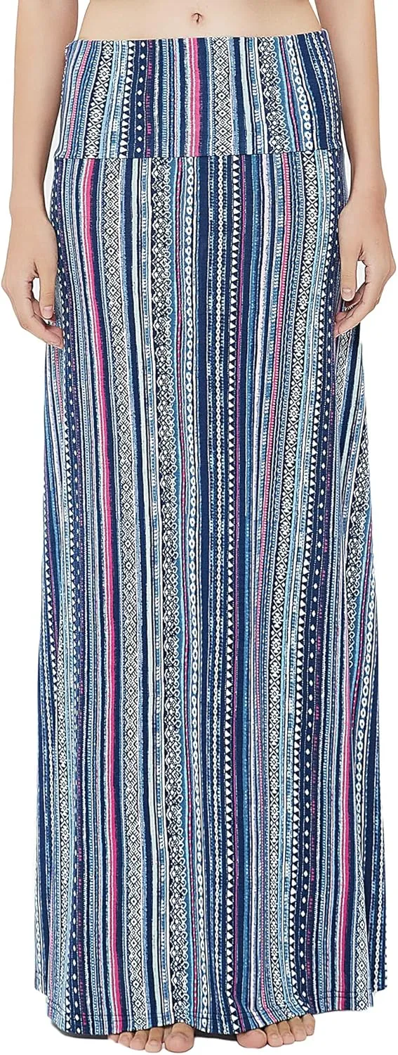 Urban CoCo Women's Stylish Spandex Comfy Fold-Over Flare Long Maxi Skirt