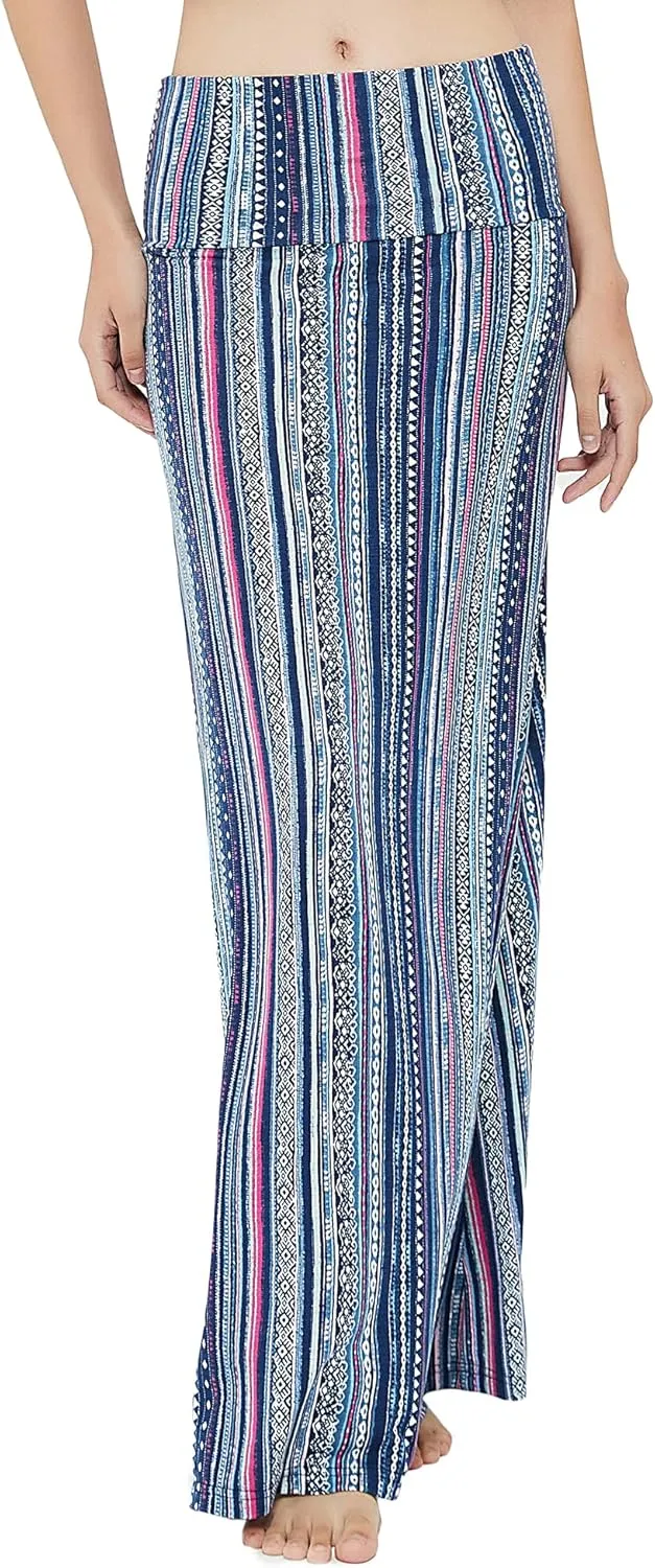Urban CoCo Women's Stylish Spandex Comfy Fold-Over Flare Long Maxi Skirt