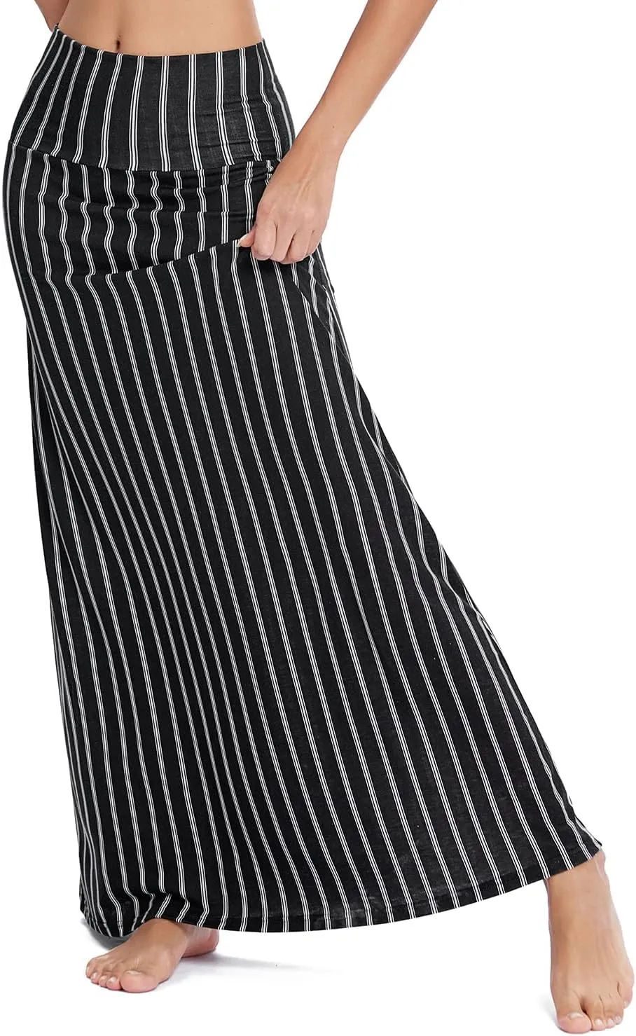 Urban CoCo Women's Stylish Spandex Comfy Fold-Over Flare Long Maxi Skirt