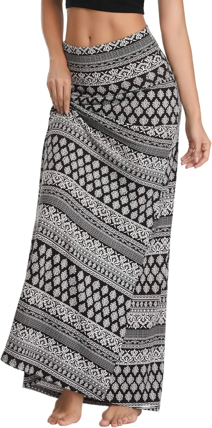 Urban CoCo Women's Stylish Spandex Comfy Fold-Over Flare Long Maxi Skirt