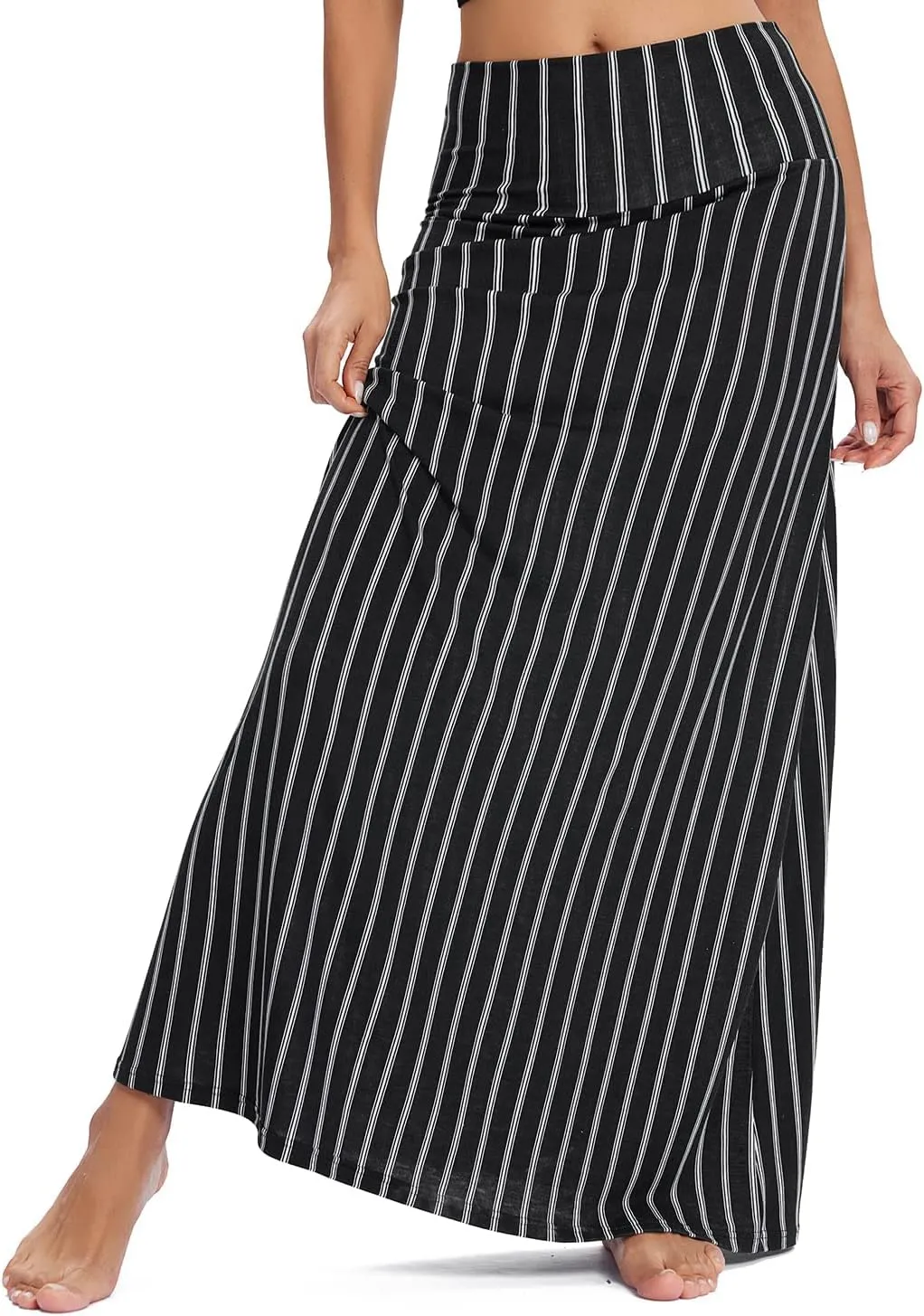 Urban CoCo Women's Stylish Spandex Comfy Fold-Over Flare Long Maxi Skirt
