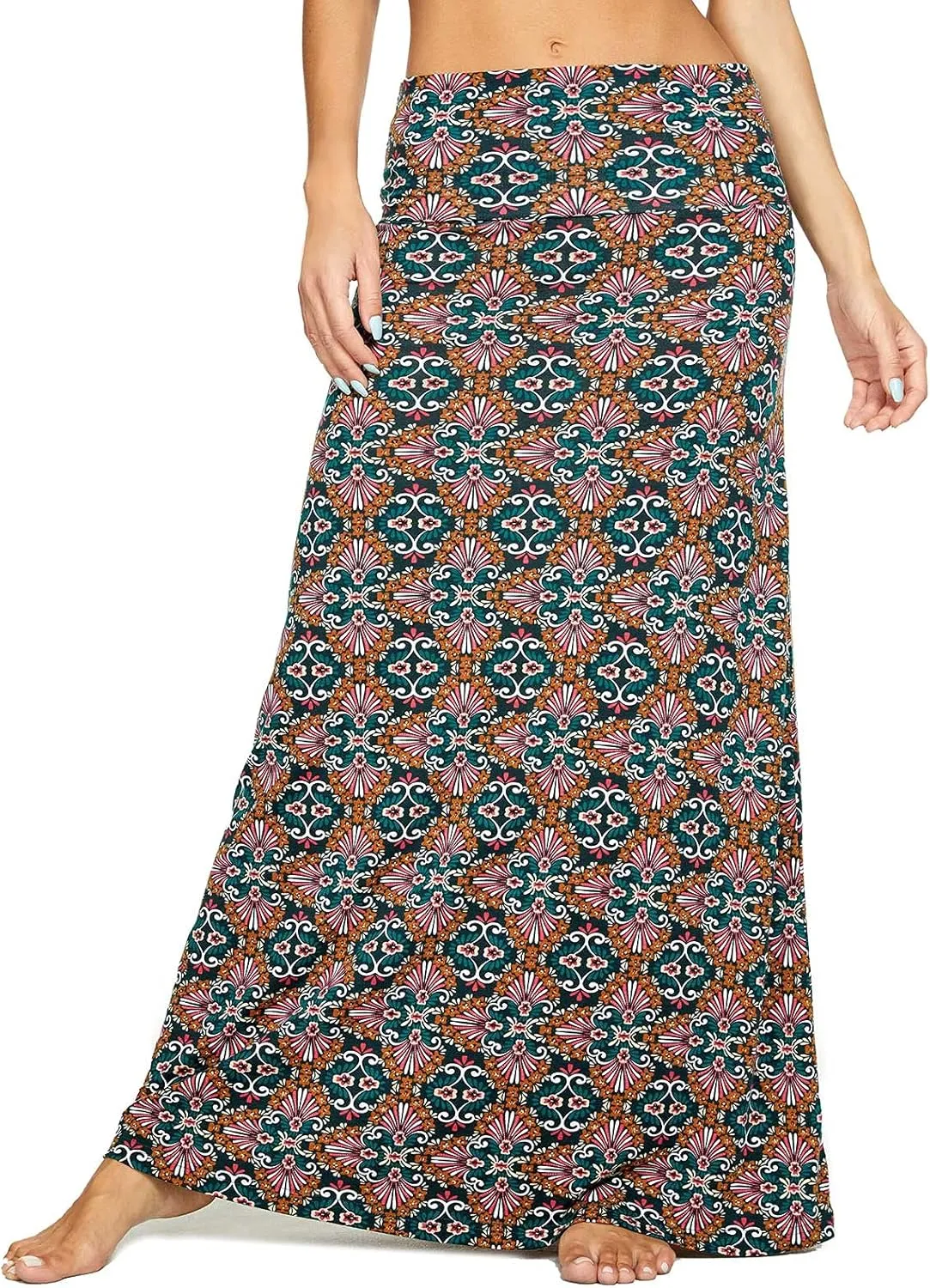 Urban CoCo Women's Stylish Spandex Comfy Fold-Over Flare Long Maxi Skirt