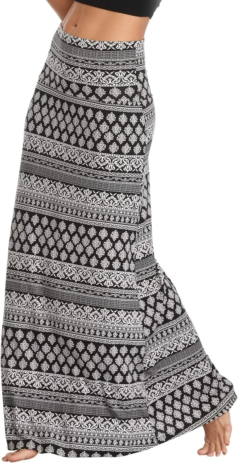 Urban CoCo Women's Stylish Spandex Comfy Fold-Over Flare Long Maxi Skirt