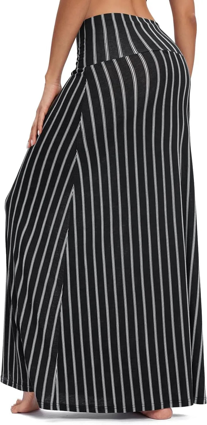 Urban CoCo Women's Stylish Spandex Comfy Fold-Over Flare Long Maxi Skirt