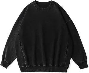 Vamtac Sweatshirt Oversized CrewNeck Long Sleeve Shirts Casual Sweatshirts Solid Wash Vintage Streetwear Tees With Pocket