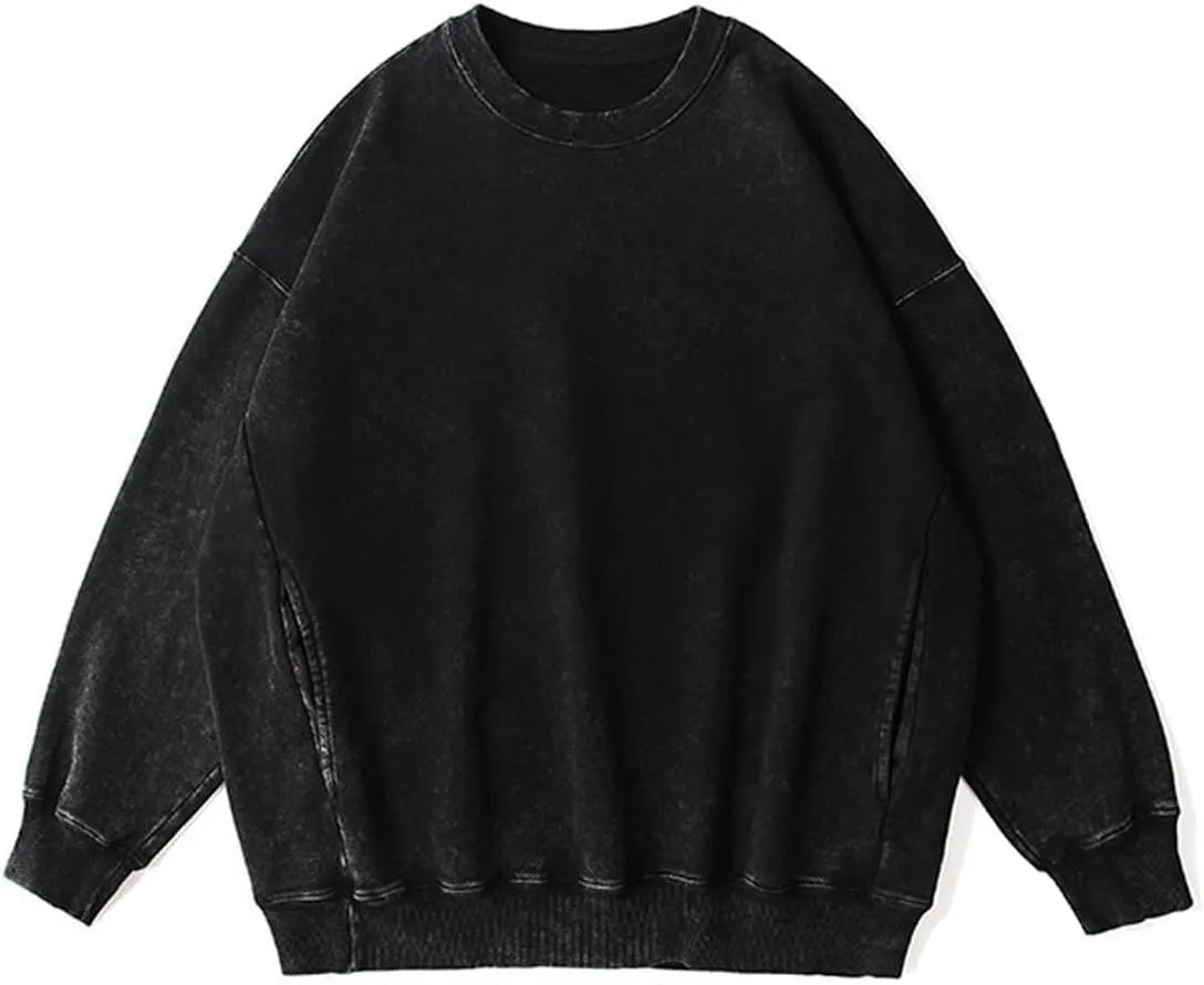 Vamtac Sweatshirt Oversized CrewNeck Long Sleeve Shirts Casual Sweatshirts Solid Wash Vintage Streetwear Tees With Pocket