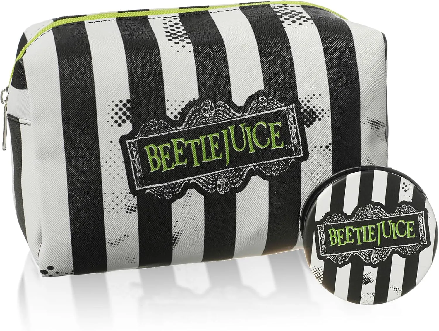 Vanilla Underground Beetlejuice Multicoloured Makeup Bag | Women's Cosmetic Pouch with Stripe Design | Adults Beetlejuice Logo Makeup Holder
