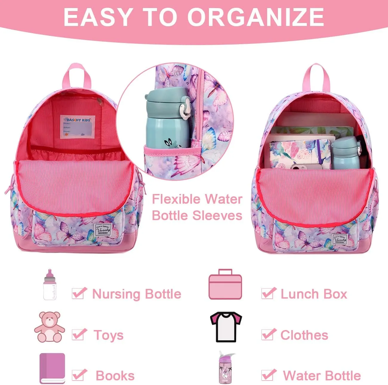 VASCHY Kids backpacks, Cute Lightweight Water Resistant Preschool Backpack for Boys and Girls Chest Strap