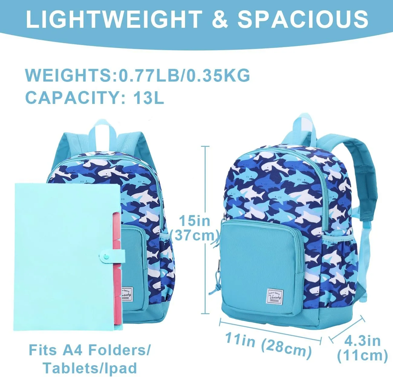 VASCHY Kids backpacks, Cute Lightweight Water Resistant Preschool Backpack for Boys and Girls Chest Strap