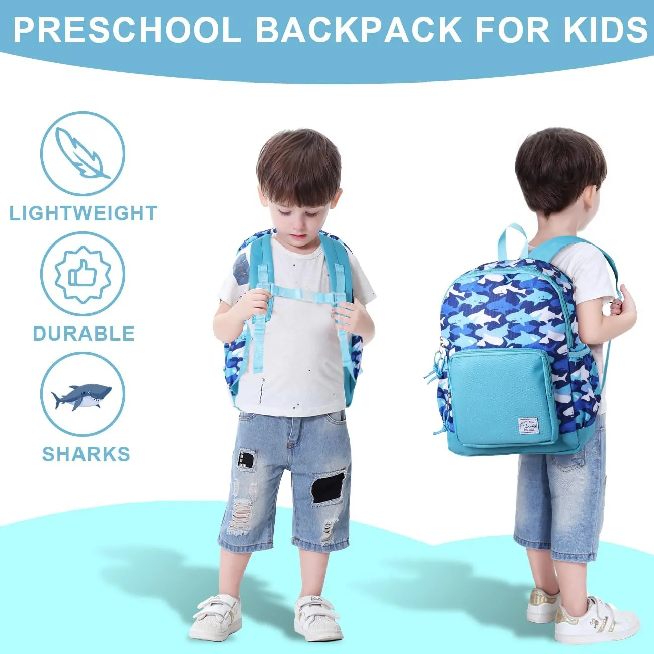 VASCHY Kids backpacks, Cute Lightweight Water Resistant Preschool Backpack for Boys and Girls Chest Strap