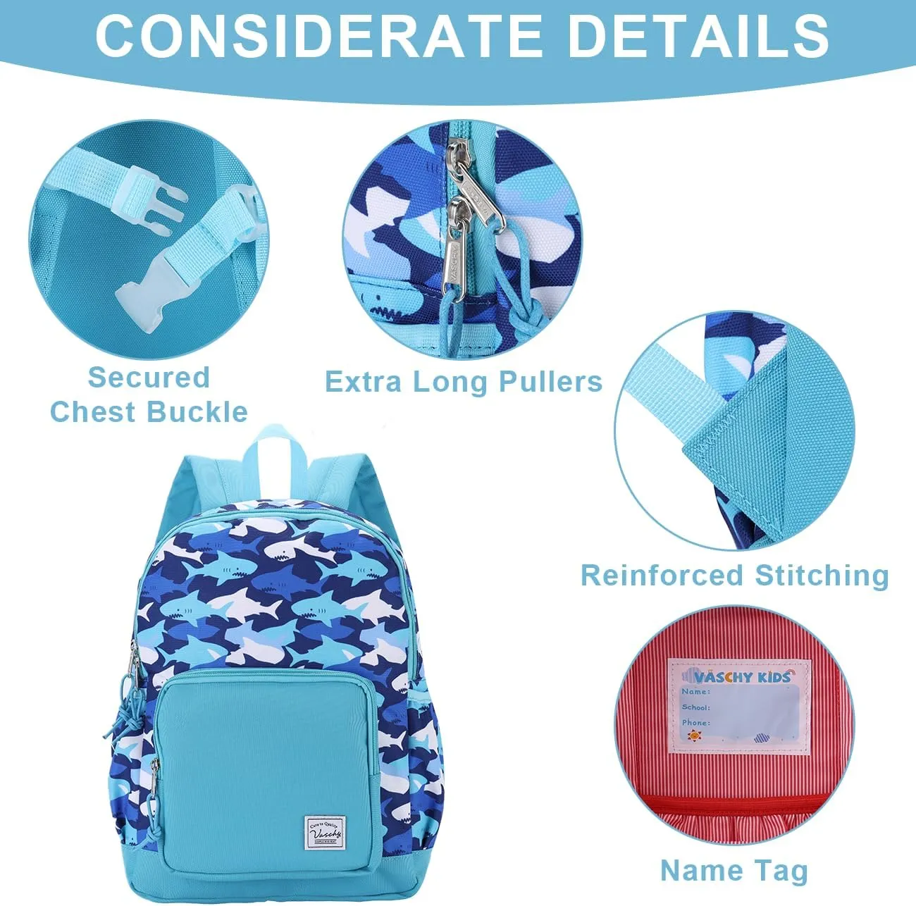 VASCHY Kids backpacks, Cute Lightweight Water Resistant Preschool Backpack for Boys and Girls Chest Strap