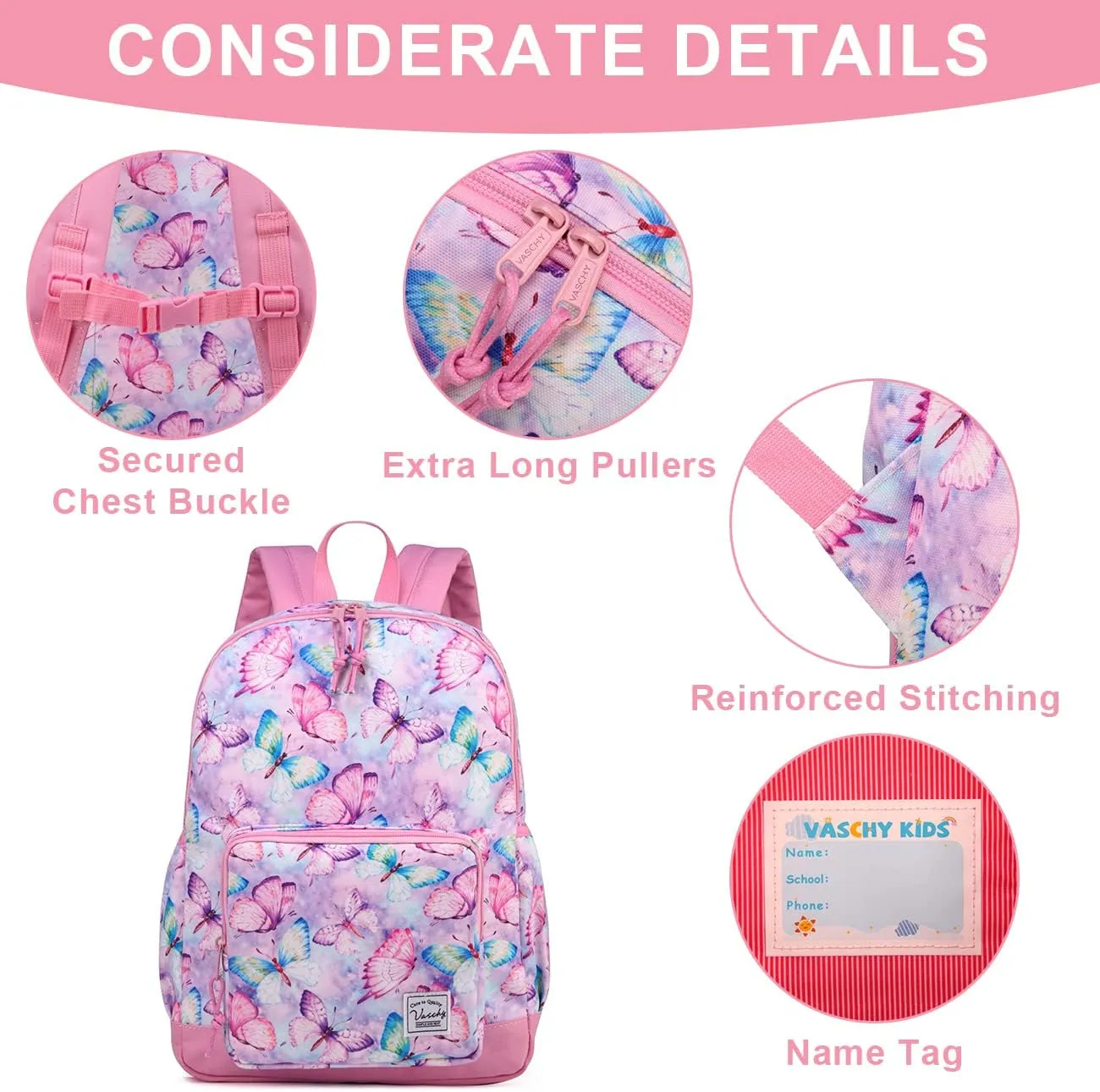 VASCHY Kids backpacks, Cute Lightweight Water Resistant Preschool Backpack for Boys and Girls Chest Strap