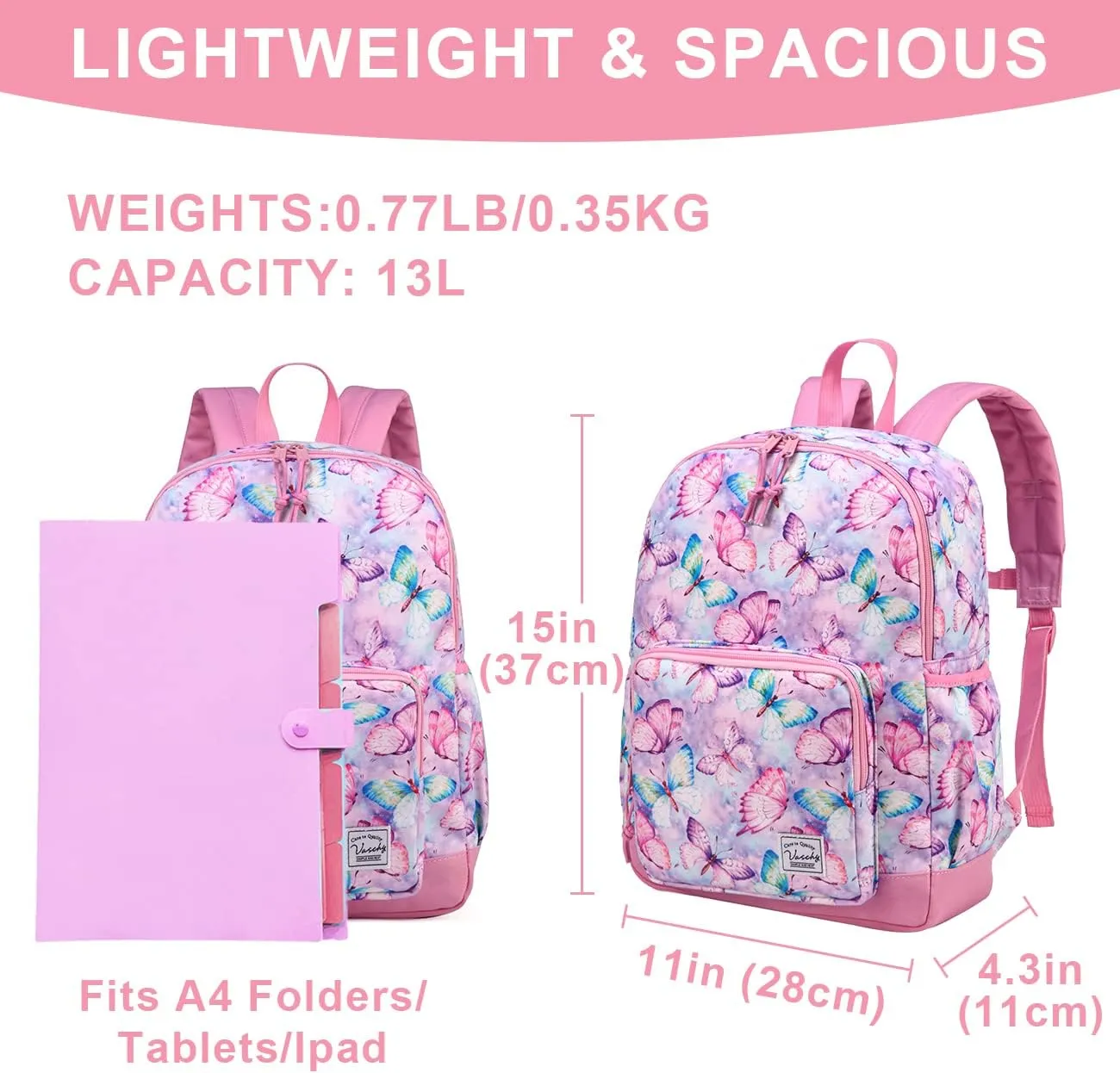 VASCHY Kids backpacks, Cute Lightweight Water Resistant Preschool Backpack for Boys and Girls Chest Strap