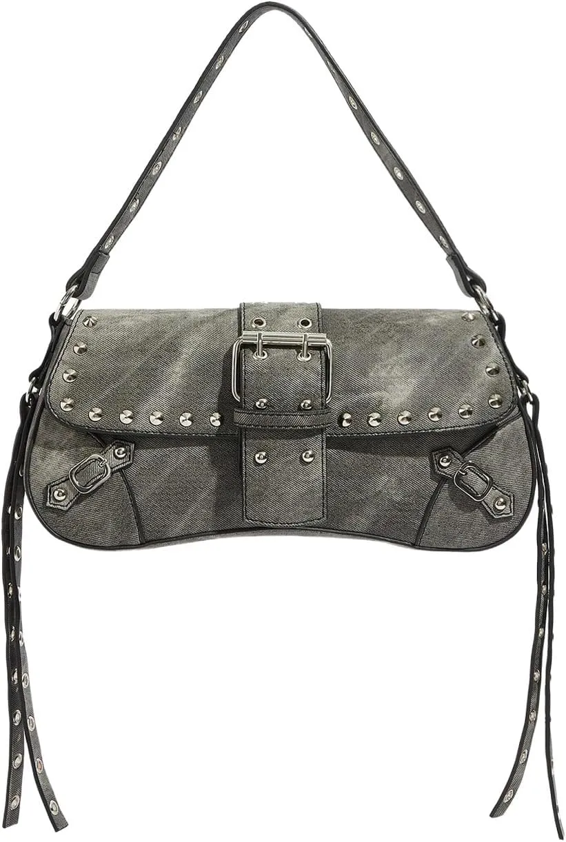 Verdusa Women's Shoulder Bag Y2K Handbag Cute Trendy Goth Studded Rivet Punk Purse