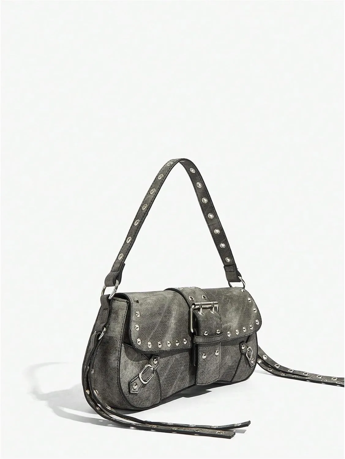 Verdusa Women's Shoulder Bag Y2K Handbag Cute Trendy Goth Studded Rivet Punk Purse