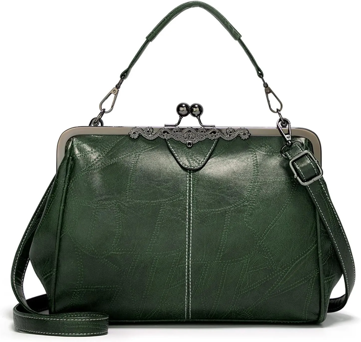 Vintage PU Leather Handbags for Women Stylish Kiss Lock Clutch Satchel Tote Purse Ladies Party Crossbody Shoulder Bagsbag1521OWOISS