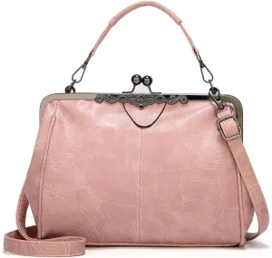 Vintage PU Leather Handbags for Women Stylish Kiss Lock Clutch Satchel Tote Purse Ladies Party Crossbody Shoulder Bagsbag1522OWOISS