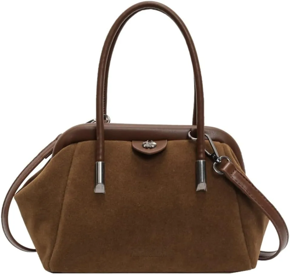 Vintage Suede Hobo Bag for Women Mini Shoulder Bag Satchel Purse Causal Top Handle Purse Crossbody Bag with Adjustable Strap