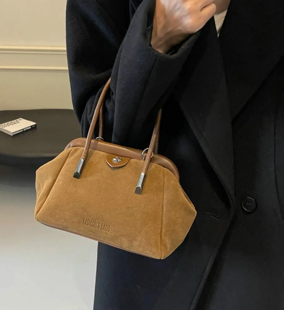 Vintage Suede Hobo Bag for Women Mini Shoulder Bag Satchel Purse Causal Top Handle Purse Crossbody Bag with Adjustable Strap
