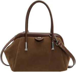 Vintage Suede Hobo Bag for Women Mini Shoulder Bag Satchel Purse Causal Top Handle Purse Crossbody Bag with Adjustable Strap