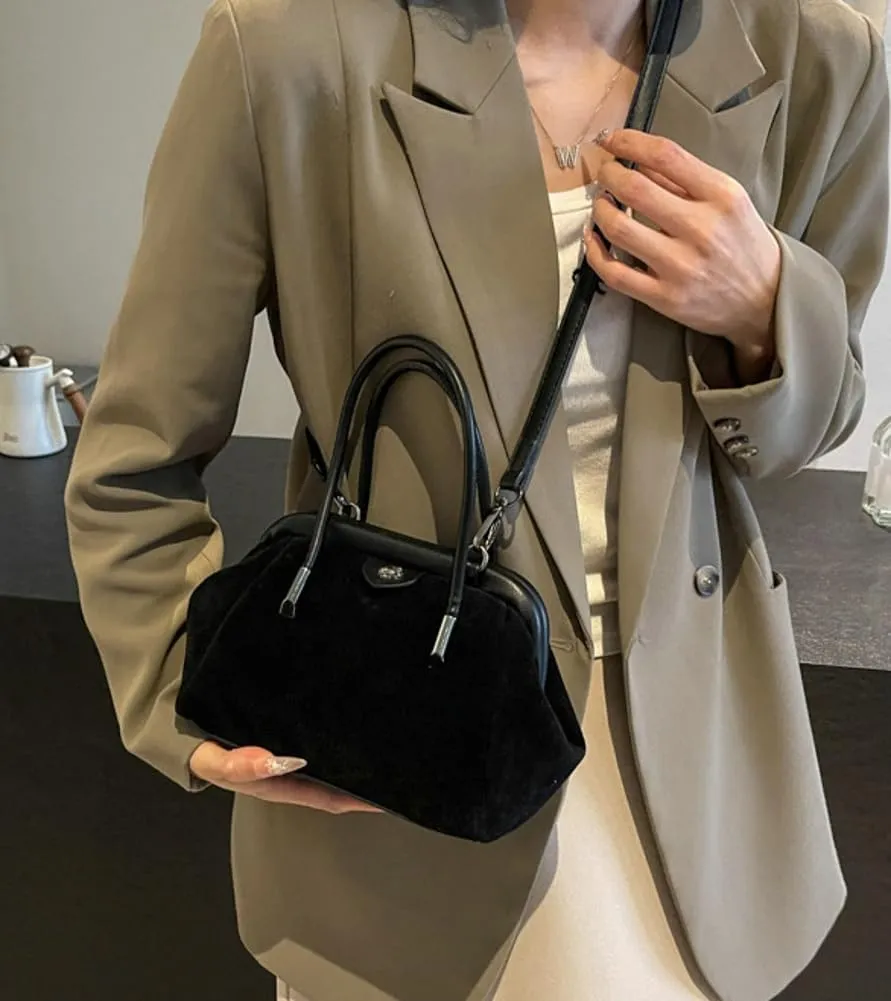 Vintage Suede Hobo Bag for Women Mini Shoulder Bag Satchel Purse Causal Top Handle Purse Crossbody Bag with Adjustable Strap