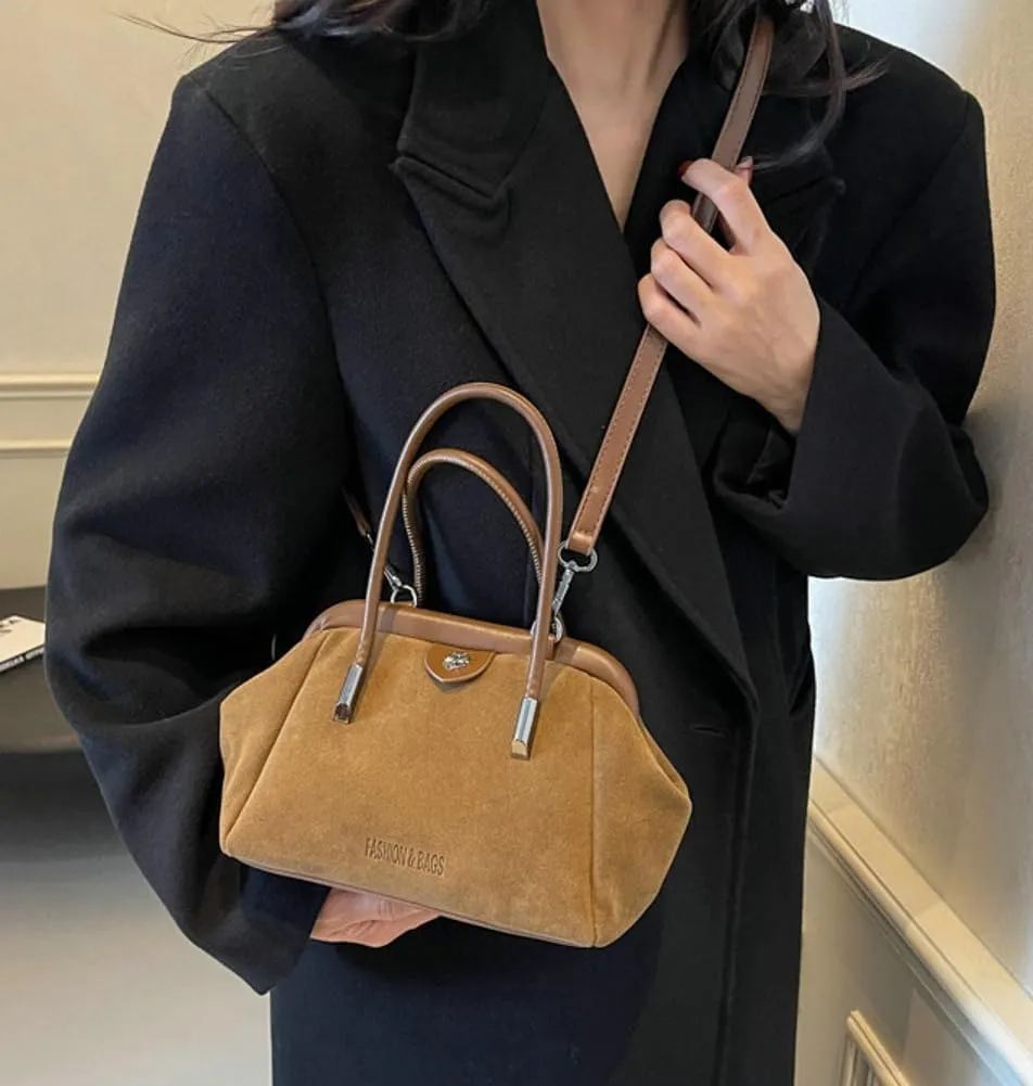 Vintage Suede Hobo Bag for Women Mini Shoulder Bag Satchel Purse Causal Top Handle Purse Crossbody Bag with Adjustable Strap