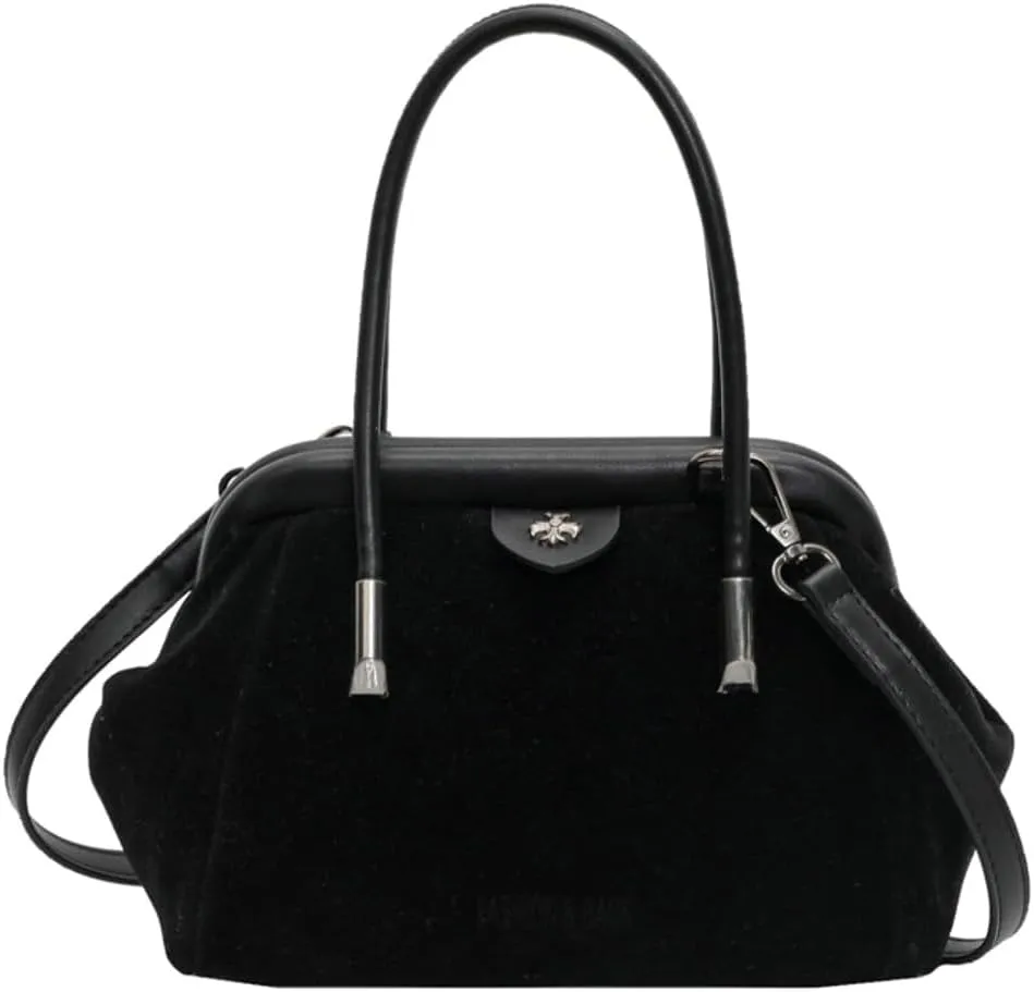 Vintage Suede Hobo Bag for Women Mini Shoulder Bag Satchel Purse Causal Top Handle Purse Crossbody Bag with Adjustable Strap