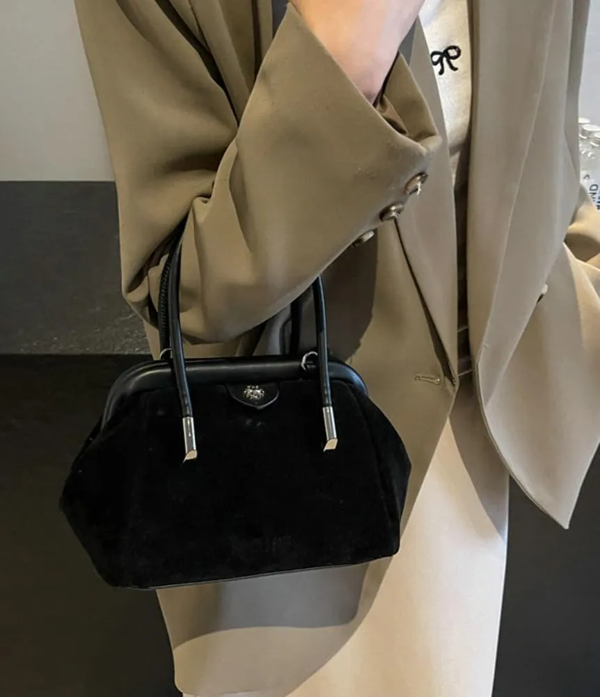 Vintage Suede Hobo Bag for Women Mini Shoulder Bag Satchel Purse Causal Top Handle Purse Crossbody Bag with Adjustable Strap